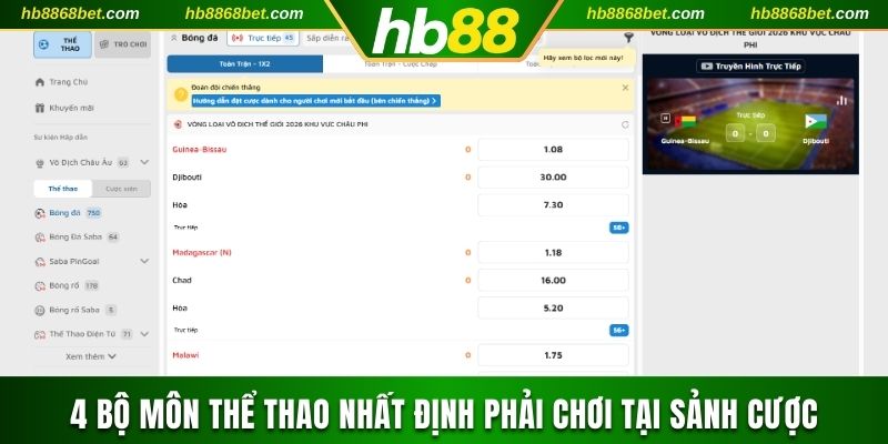 Thể Thao Sbobet Luôn Là Điểm Đến Cá Cược Đặc Sắc Tại HB88 4 bộ môn thể thao nhất định phải chơi tại sảnh cược