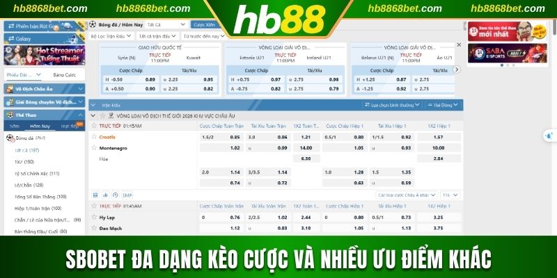 Thể Thao Sbobet Luôn Là Điểm Đến Cá Cược Đặc Sắc Tại HB88 Sbobet đa dạng kèo cược và nhiều ưu điểm khác